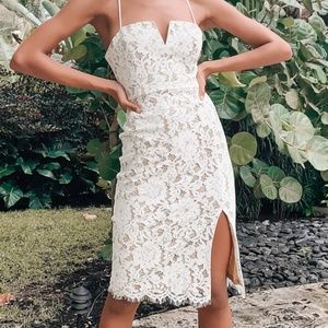 Lulu’s Amazing Allure White Crochet Lace Bodycon Midi Dress